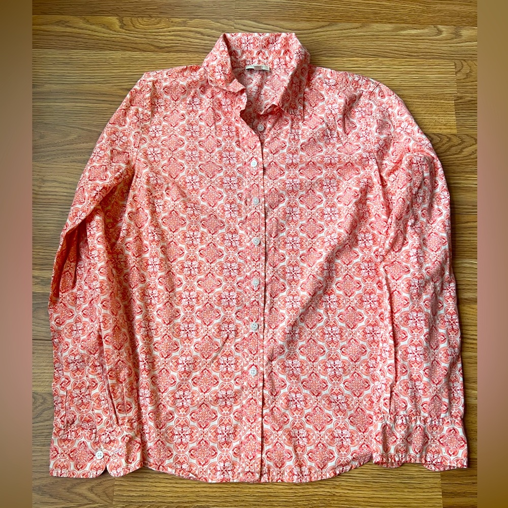 Talbots Pink Patterned Button Up Shirt Cotton Long Sleeve women’s small
